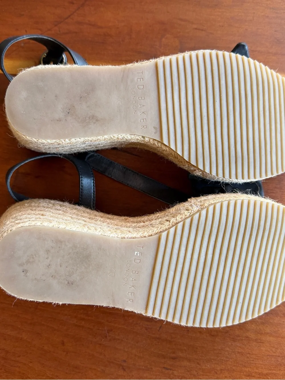 Ted Baker Bryanah Black Leather Bow Espadrille Wedges - Size  EU 40 (fits 9/9.5)